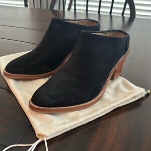 Poppy Barley Heeled Mule Black Nubuck Leather size 9.5